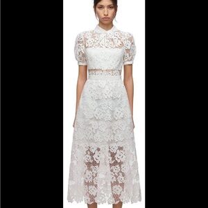 Self-Portrait White Lace Midi Dress